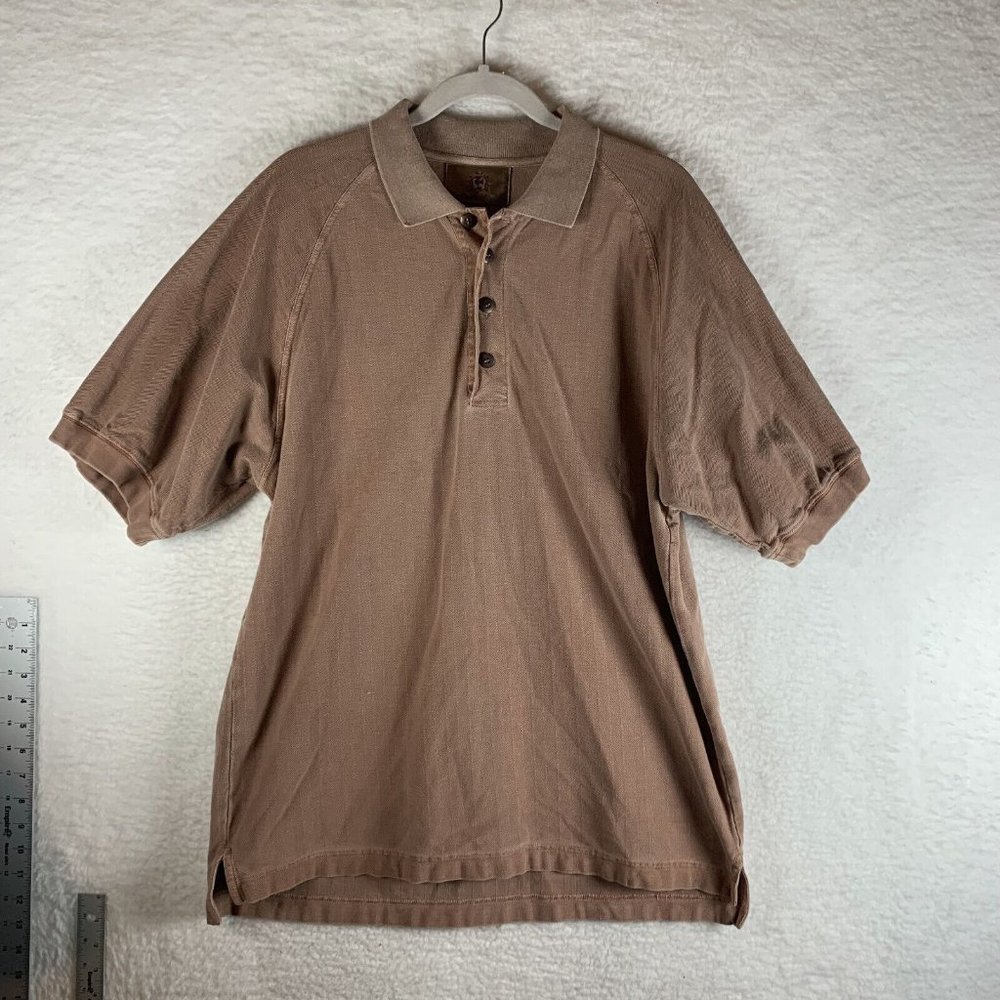 Territory Ahead Polo Shirt Mens Large Brown 100% Cotton Raglan Short Sleeve 7681